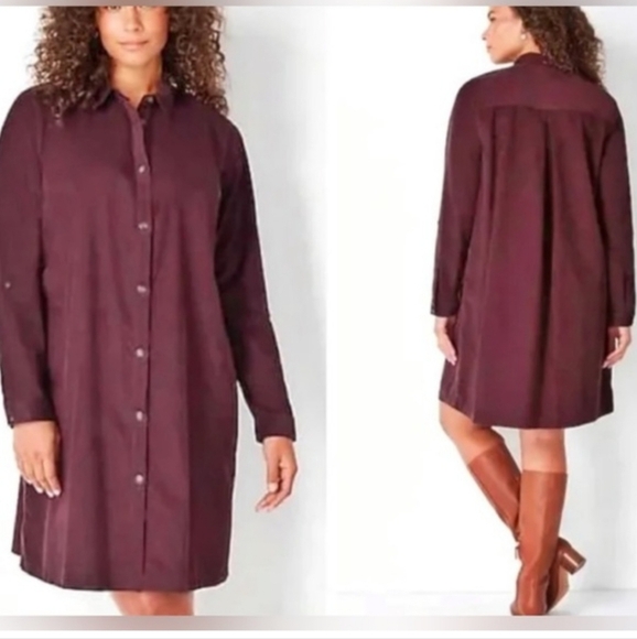 J JILL Courderoy Shift Dress‎ Burgundy L Fall Cottagecore Contemporary Winter - Picture 1 of 7